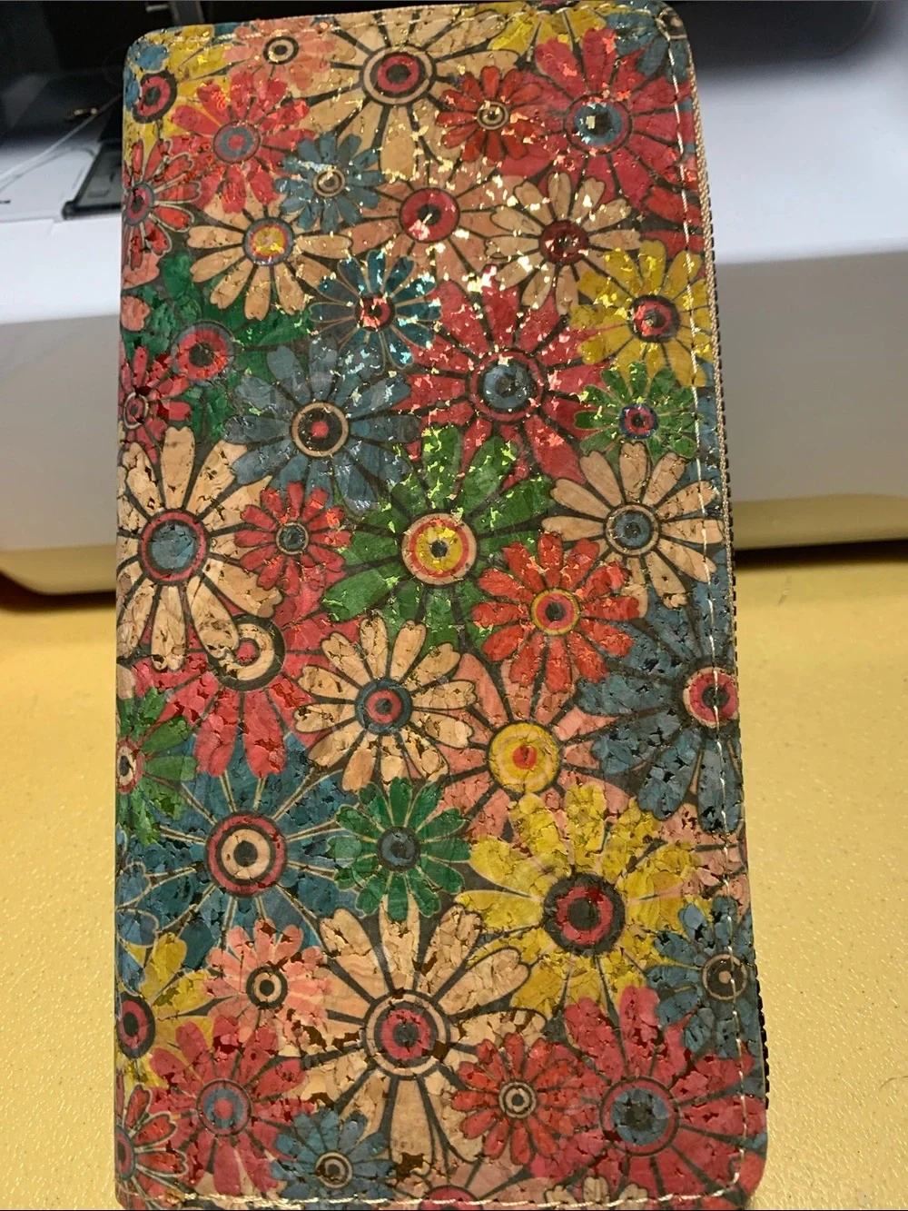 Floral Zip-Around Wallet - Made of vegan cork.
